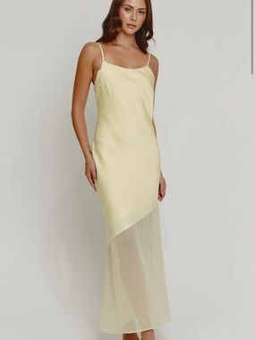 Elegant Pale Yellow Dress with Sheer bottom